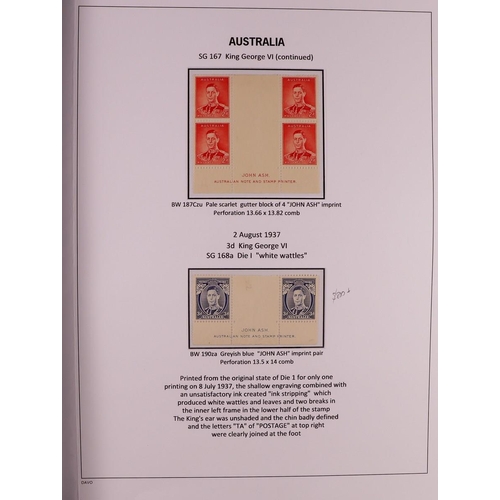 339 - AUSTRALIA 1937 - 1952 SPECIALISED DEFINITIVE ISSUES COLLECTION in Davo album displayed and annotated... 