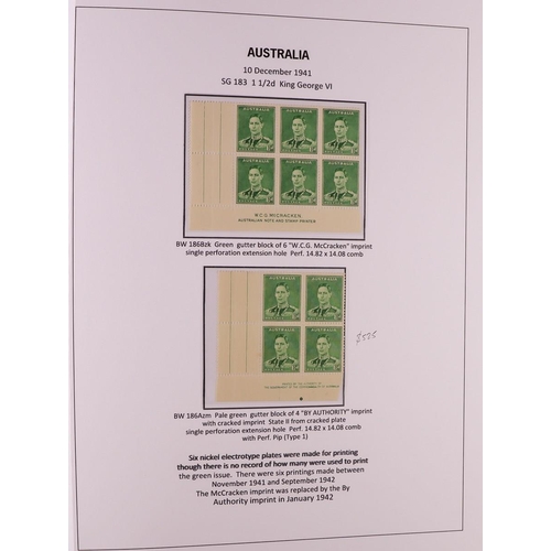 339 - AUSTRALIA 1937 - 1952 SPECIALISED DEFINITIVE ISSUES COLLECTION in Davo album displayed and annotated... 