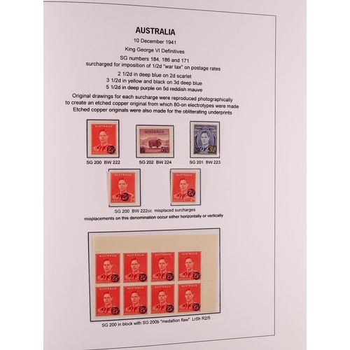 339 - AUSTRALIA 1937 - 1952 SPECIALISED DEFINITIVE ISSUES COLLECTION in Davo album displayed and annotated... 