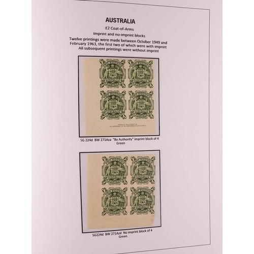 339 - AUSTRALIA 1937 - 1952 SPECIALISED DEFINITIVE ISSUES COLLECTION in Davo album displayed and annotated... 