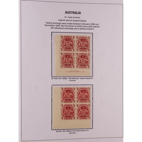 339 - AUSTRALIA 1937 - 1952 SPECIALISED DEFINITIVE ISSUES COLLECTION in Davo album displayed and annotated... 