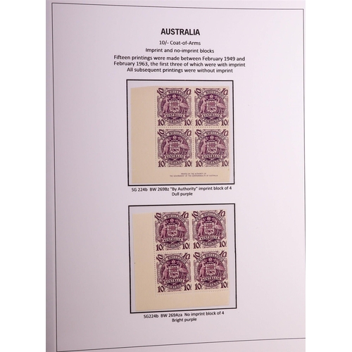 339 - AUSTRALIA 1937 - 1952 SPECIALISED DEFINITIVE ISSUES COLLECTION in Davo album displayed and annotated... 