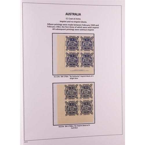 339 - AUSTRALIA 1937 - 1952 SPECIALISED DEFINITIVE ISSUES COLLECTION in Davo album displayed and annotated... 