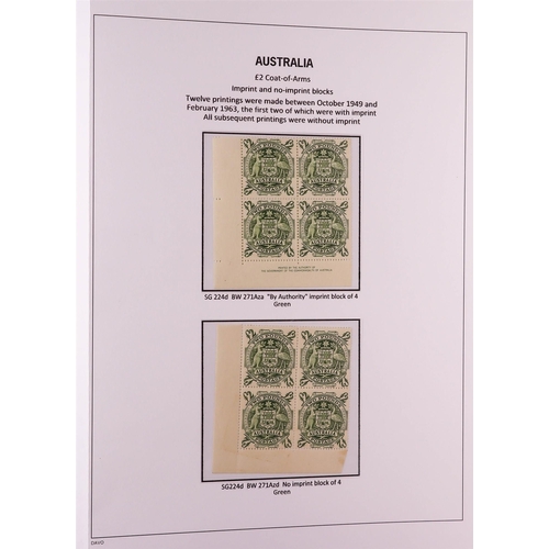 339 - AUSTRALIA 1937 - 1952 SPECIALISED DEFINITIVE ISSUES COLLECTION in Davo album displayed and annotated... 