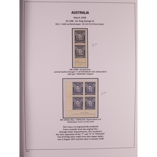 339 - AUSTRALIA 1937 - 1952 SPECIALISED DEFINITIVE ISSUES COLLECTION in Davo album displayed and annotated... 