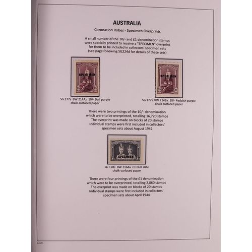 339 - AUSTRALIA 1937 - 1952 SPECIALISED DEFINITIVE ISSUES COLLECTION in Davo album displayed and annotated... 