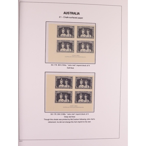 339 - AUSTRALIA 1937 - 1952 SPECIALISED DEFINITIVE ISSUES COLLECTION in Davo album displayed and annotated... 