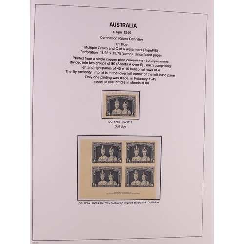 339 - AUSTRALIA 1937 - 1952 SPECIALISED DEFINITIVE ISSUES COLLECTION in Davo album displayed and annotated... 