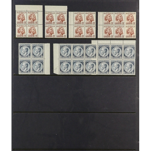 341 - AUSTRALIA 1937-1951 BLOCKS OF FOUR NEVER HINGED MINT COLLECTION on stock pages, includes 1937-49 bot... 