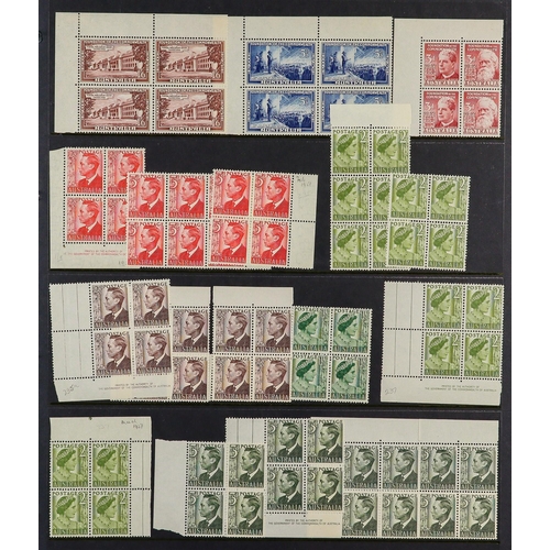 341 - AUSTRALIA 1937-1951 BLOCKS OF FOUR NEVER HINGED MINT COLLECTION on stock pages, includes 1937-49 bot... 