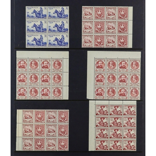 341 - AUSTRALIA 1937-1951 BLOCKS OF FOUR NEVER HINGED MINT COLLECTION on stock pages, includes 1937-49 bot... 