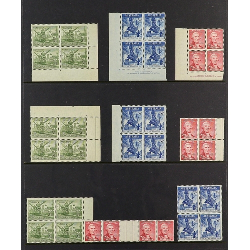 341 - AUSTRALIA 1937-1951 BLOCKS OF FOUR NEVER HINGED MINT COLLECTION on stock pages, includes 1937-49 bot... 