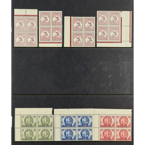 341 - AUSTRALIA 1937-1951 BLOCKS OF FOUR NEVER HINGED MINT COLLECTION on stock pages, includes 1937-49 bot... 