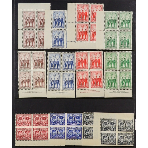 341 - AUSTRALIA 1937-1951 BLOCKS OF FOUR NEVER HINGED MINT COLLECTION on stock pages, includes 1937-49 bot... 