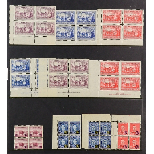 341 - AUSTRALIA 1937-1951 BLOCKS OF FOUR NEVER HINGED MINT COLLECTION on stock pages, includes 1937-49 bot... 