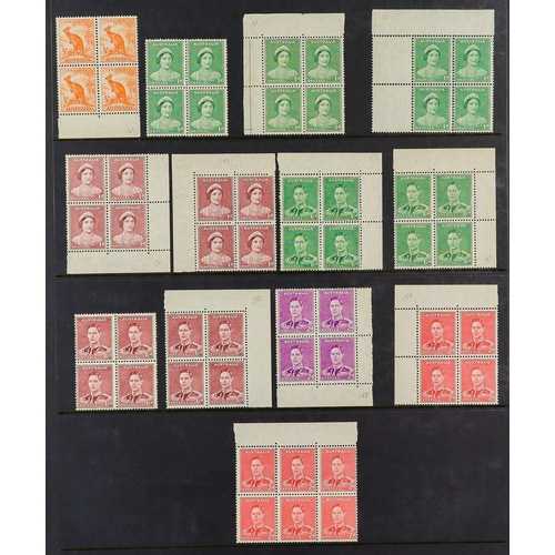 341 - AUSTRALIA 1937-1951 BLOCKS OF FOUR NEVER HINGED MINT COLLECTION on stock pages, includes 1937-49 bot... 