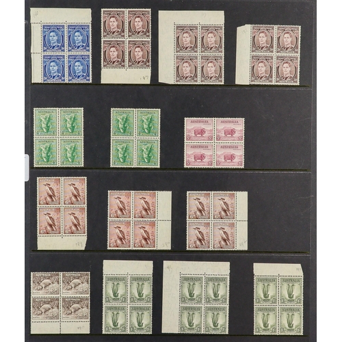 341 - AUSTRALIA 1937-1951 BLOCKS OF FOUR NEVER HINGED MINT COLLECTION on stock pages, includes 1937-49 bot... 