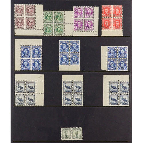 341 - AUSTRALIA 1937-1951 BLOCKS OF FOUR NEVER HINGED MINT COLLECTION on stock pages, includes 1937-49 bot... 