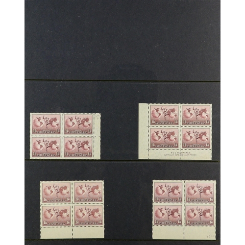 341 - AUSTRALIA 1937-1951 BLOCKS OF FOUR NEVER HINGED MINT COLLECTION on stock pages, includes 1937-49 bot... 