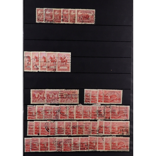 349 - AUSTRALIA KGV 1913 - 1936 DUPLICATED used stamps in a large stock book, chiefly Roos' & Heads, also ... 