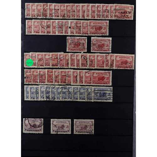 349 - AUSTRALIA KGV 1913 - 1936 DUPLICATED used stamps in a large stock book, chiefly Roos' & Heads, also ... 