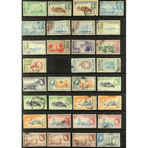 395 - BARBADOS 1858 - 1953 USED ASSEMBLY of around 100 stamps includes 1858 6d (x2, both 4 margins), 1860 ... 