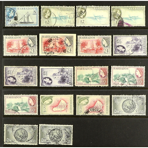 395 - BARBADOS 1858 - 1953 USED ASSEMBLY of around 100 stamps includes 1858 6d (x2, both 4 margins), 1860 ... 