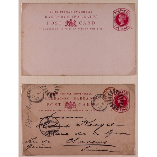 407 - BARBADOS POSTAL STATIONERY Collection of 1881 - 1902 items annotated on pages, includes postal cards... 