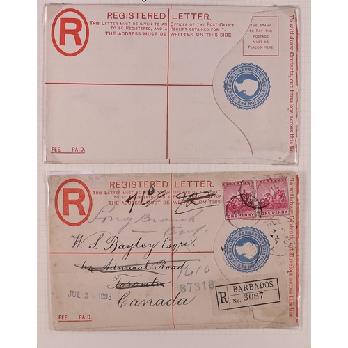 407 - BARBADOS POSTAL STATIONERY Collection of 1881 - 1902 items annotated on pages, includes postal cards... 