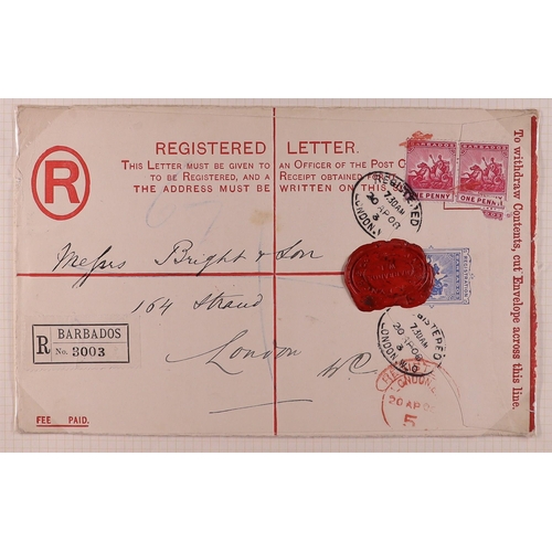 407 - BARBADOS POSTAL STATIONERY Collection of 1881 - 1902 items annotated on pages, includes postal cards... 