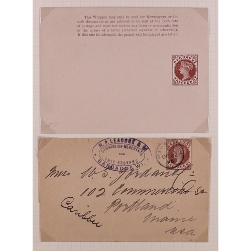 407 - BARBADOS POSTAL STATIONERY Collection of 1881 - 1902 items annotated on pages, includes postal cards... 