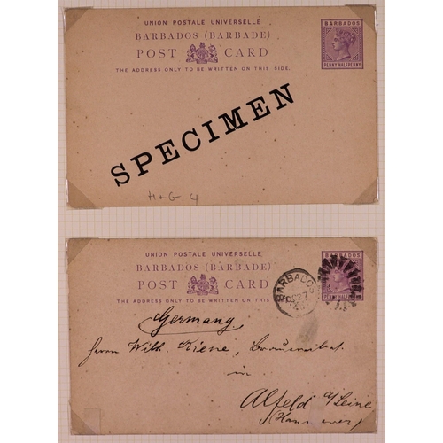 407 - BARBADOS POSTAL STATIONERY Collection of 1881 - 1902 items annotated on pages, includes postal cards... 