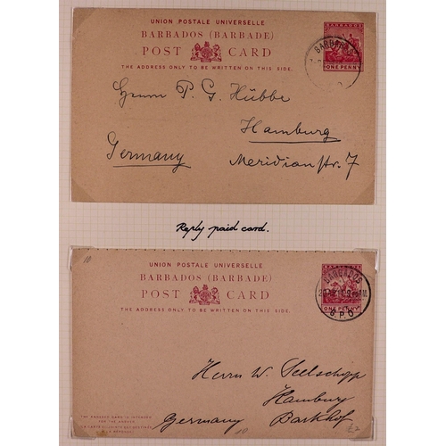 407 - BARBADOS POSTAL STATIONERY Collection of 1881 - 1902 items annotated on pages, includes postal cards... 