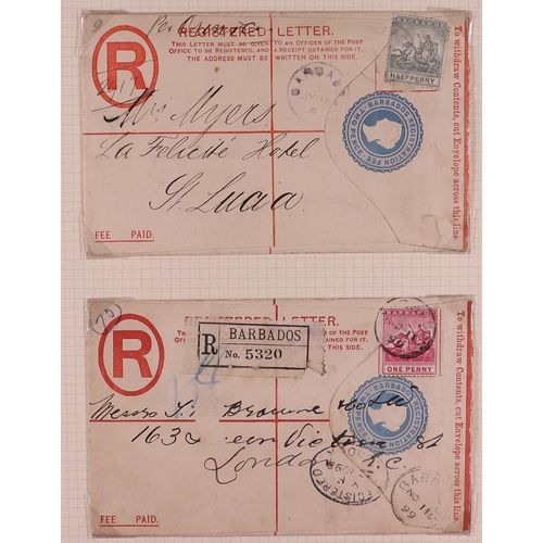 407 - BARBADOS POSTAL STATIONERY Collection of 1881 - 1902 items annotated on pages, includes postal cards... 