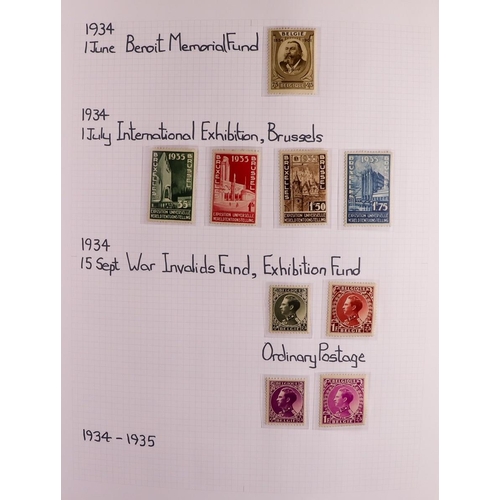 425 - BELGIUM 1912-1994 COMPREHENSIVE MINT & NEVER HINGED MINT COLLECTION written up in two albums, highly... 