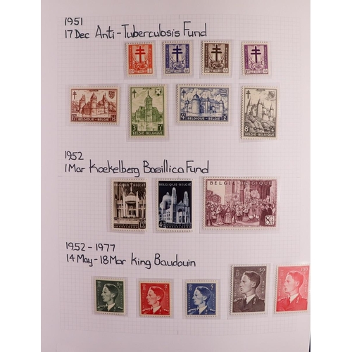 425 - BELGIUM 1912-1994 COMPREHENSIVE MINT & NEVER HINGED MINT COLLECTION written up in two albums, highly... 