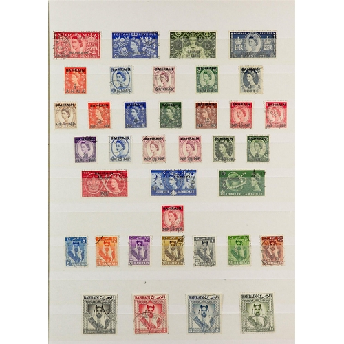 68 - COMMONWEALTH box with terrific all mint or all used collections on white stock book pages, Bahrain, ... 