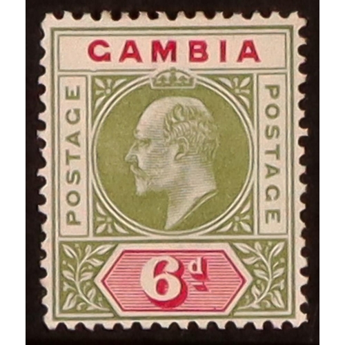 810 - GAMBIA 1902-05 6d pale sage-green & carmine DENTED FRAME variety, SG 51a, fine mint, cat £375. Lot 8... 