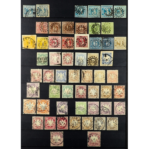 822 - GERMAN STATES BAVARIA 1849 - 1911 COLLECTION of used stamps on protective pages. Michel cat €1584. L... 