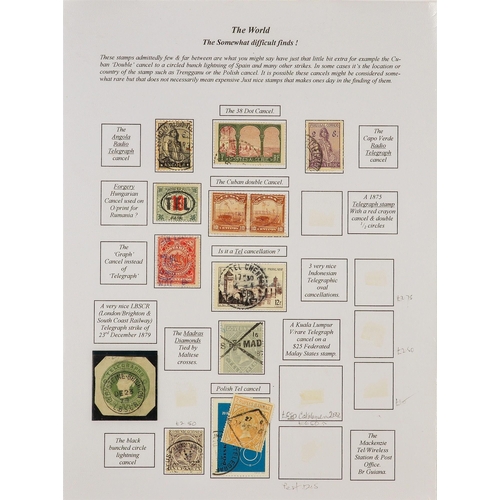 93 - TELEGRAPH STAMPS, FORMS, CANCELLATIONS a well-researched collection on exhibition- style pages, in a... 