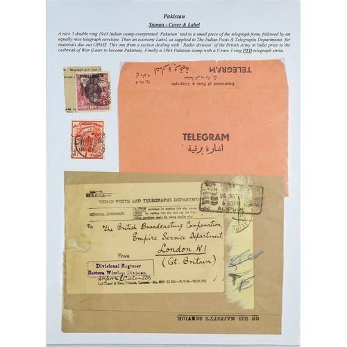 93 - TELEGRAPH STAMPS, FORMS, CANCELLATIONS a well-researched collection on exhibition- style pages, in a... 