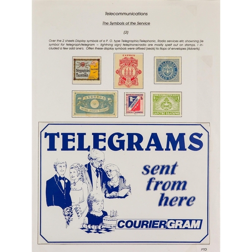 93 - TELEGRAPH STAMPS, FORMS, CANCELLATIONS a well-researched collection on exhibition- style pages, in a... 