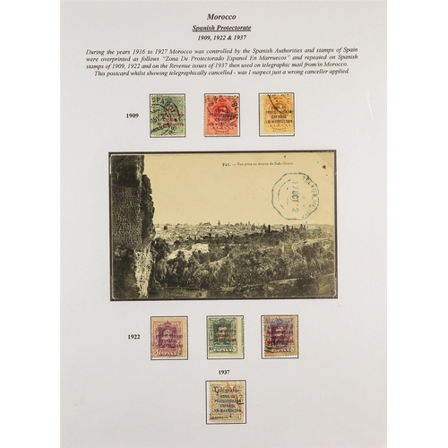 93 - TELEGRAPH STAMPS, FORMS, CANCELLATIONS a well-researched collection on exhibition- style pages, in a... 