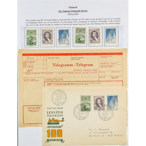 93 - TELEGRAPH STAMPS, FORMS, CANCELLATIONS a well-researched collection on exhibition- style pages, in a... 