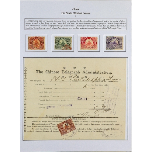 93 - TELEGRAPH STAMPS, FORMS, CANCELLATIONS a well-researched collection on exhibition- style pages, in a... 