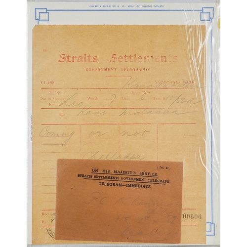 93 - TELEGRAPH STAMPS, FORMS, CANCELLATIONS a well-researched collection on exhibition- style pages, in a... 