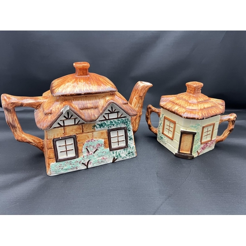 65 - 3 Piece Keele Street Pottery cottage set including milk and suger pots.