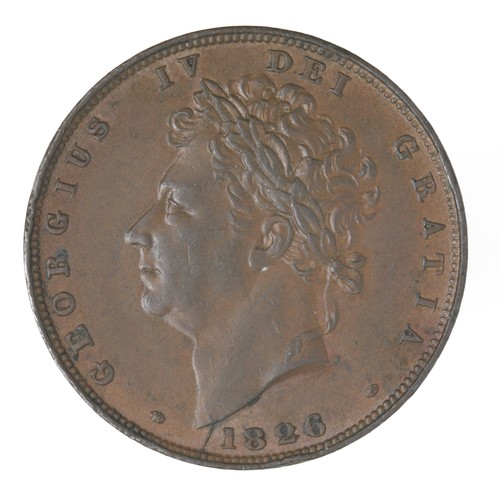 68 - George IV, Farthing. 1826 Die axis ^^ with reverse shield baring saltire of arms. (S3825). GVF