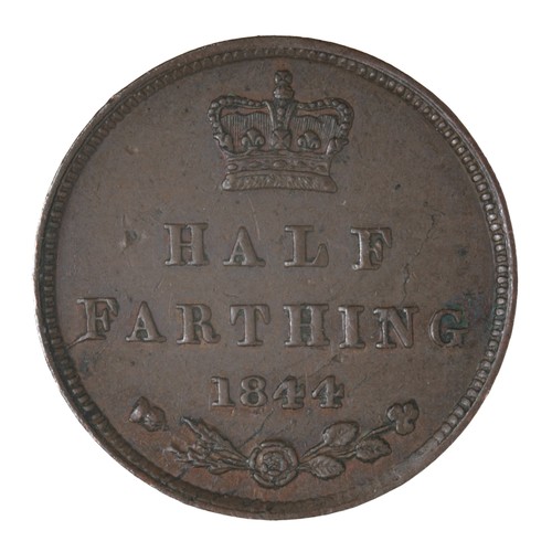 72 - Victoria, Half Farthing. 1844. Rare E over N in REGINA. Fine. (S3951)