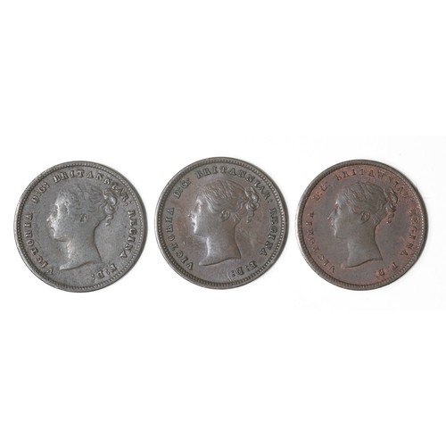 71 - Victoria, Half Farthings. 1842 (AVF) ; 1843 (F) ; 1844 (VF with some lustre). (S3951) (3)